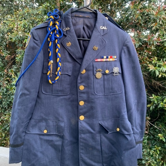 Vintage Men’s Blue Military Jacket with Pins - Picture 1 of 15